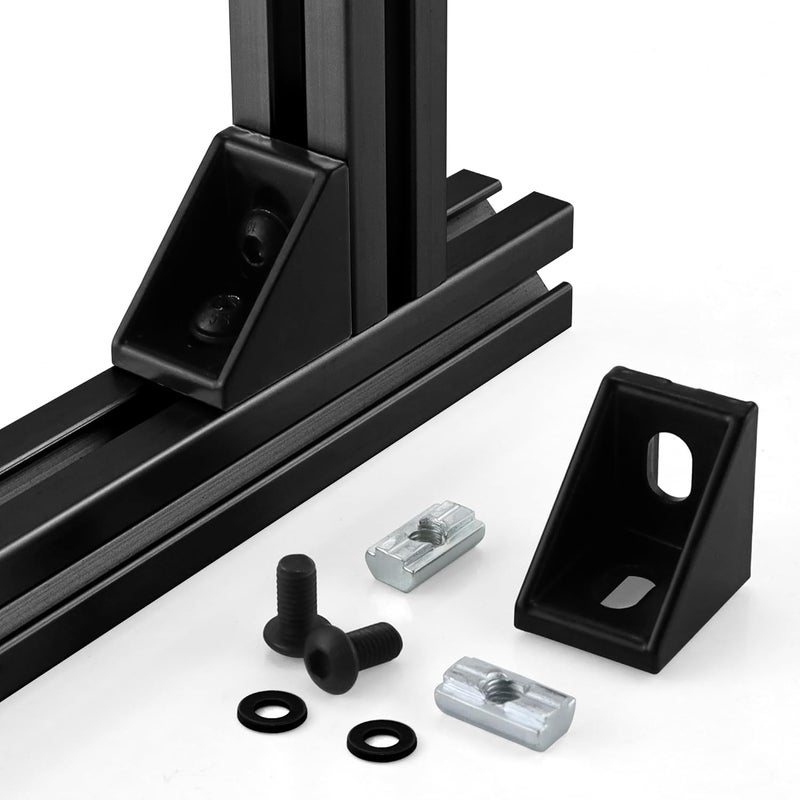 PETOX 30 Set Black 1"x1" 1010 Series Aluminum Extrusion Profile Connector,30pcs Corner Bracket with 60pcs M6 T-Slot Sliding Nuts for 10 Series Aluminum Rail Accessories - Image 2